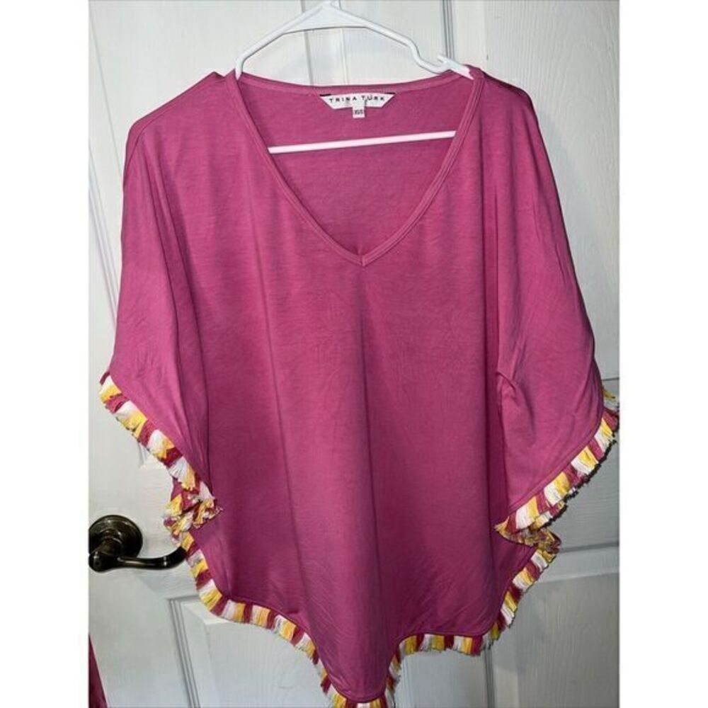 Trina Turk Delfino Fringed Tunic Top‎ Pink Size XS/S